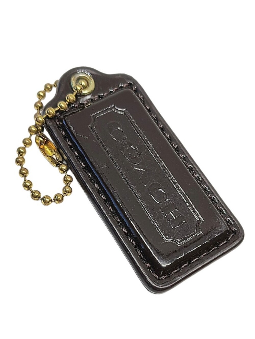 🆕 Y2K 2.25" Coach Gold Dark Espresso Leather Hangtag Bag Fob Charm Keychain Tag